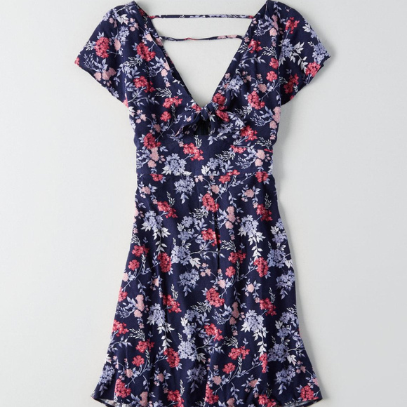 NWT AEO Tie Front Flutter Sleeve Dress Sz 0 - Picture 3 of 3